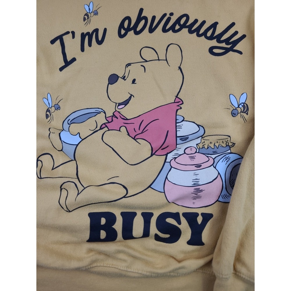 Winnie The‎ Pooh Sweatshirt Womens Large Yellow Crewneck Long Sleeve Disney Nice - Picture 3 of 7